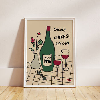 Personalised 50th Birthday Birth Year Illustrated Wine Print, 5 of 8