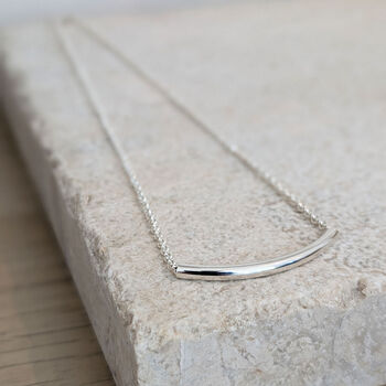 Sterling Silver Chunky Curved Bar Necklace, 3 of 6