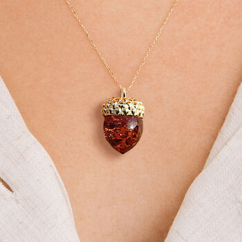 Personalised Gold Plated Sterling Silver Baltic Amber Acorn Necklace, 2 of 11