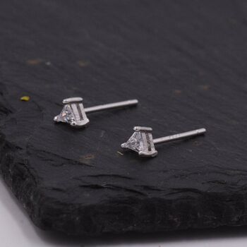 Sterling Silver Minimalist Triangle Cz Crystal Stud Earrings, 2 of 12