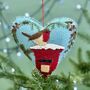 Personalised Felt Fabric Heart Robin On Postbox Bauble, thumbnail 2 of 3