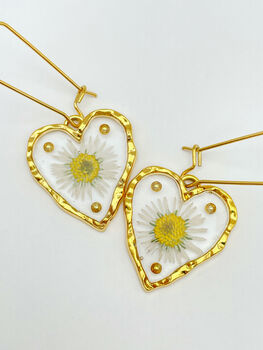 Heart Earrings With Daisies And Gold Beads, 6 of 12