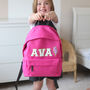 Personalised Kids Backpack With Chenille Letters And Fun Motifs – Custom Nursery And School Bag, thumbnail 1 of 10