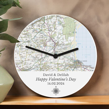 Personalised Present Day Map Compass Wooden Clock, 2 of 4
