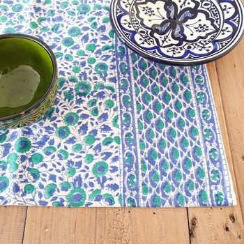 Set Of Indian Hand Block Printed Placemats, Blue Green, 2 of 3