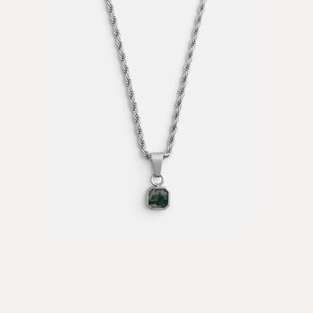 Silver Mini Moss Agate Gemstone Pendant Necklace For Men, 2 of 11