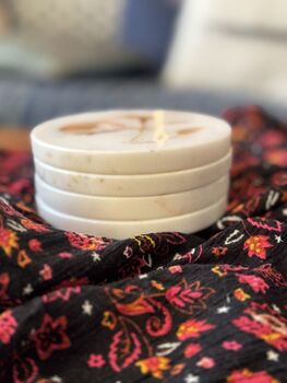 Marble Inlay Coasters, Set Of Four, Dull Gold On White, 10 of 11