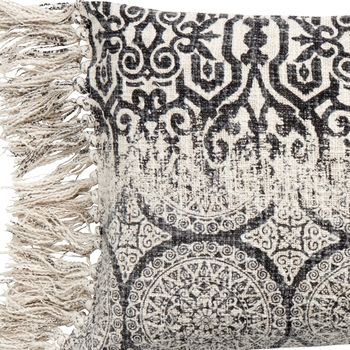 Cotton Natural And Black Fringed Cushion, 2 of 3