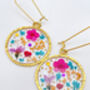 Real Pink Blue Flowers Circle Earrings Medium Hand Made, thumbnail 2 of 9