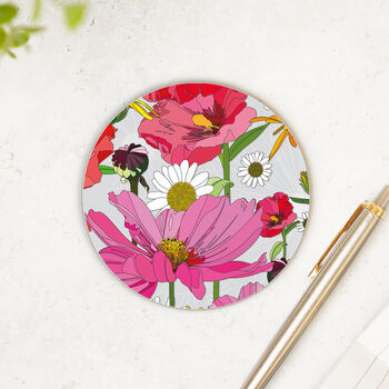Round Coaster Floral Poppies Grey Heat And Stain Proof, 8 of 11