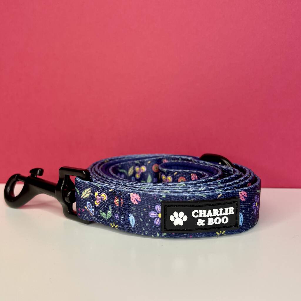 Navy And Pink Floral Dog Lead/Leash, 1 of 5