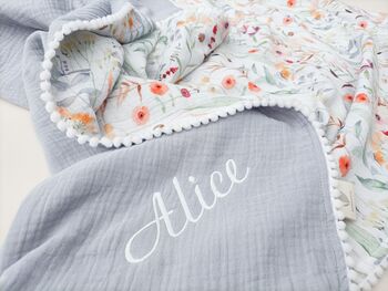 Personalised Wildflower Organic Muslin Baby Blanket, 6 of 6