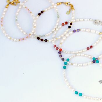 Adjustable Pearl Bracelet With Gemstone Beads, 4 of 12