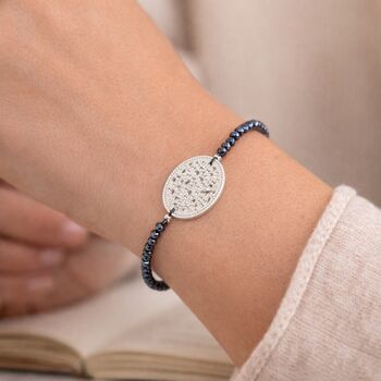 Silver Plated Filigree Disc And Navy Bead Bracelet, 2 of 7