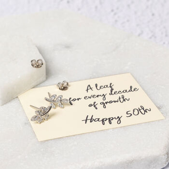 Sterling Silver And Zirconia Leaf Earrings, 5 of 11