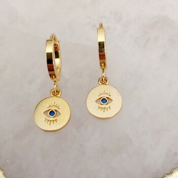 Evil Eye Coin Hoop Earrings, 3 of 6