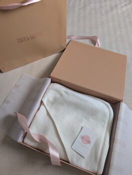 Personalised 100% Cashmere Hooded Baby Blanket Gift Boxed, 2 of 7