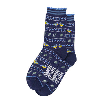 Blue Tits Fair Isle Bamboo Socks Womens Navy, 4 of 4