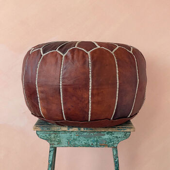 Moroccan Leather Pouffe, 2 of 4