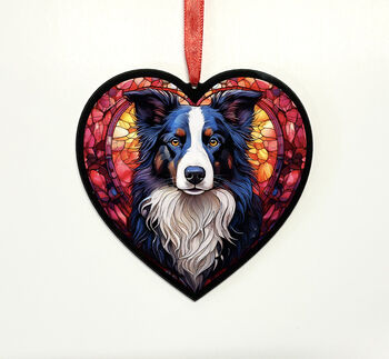Border Collie Stained Glass Effect Heart Suncatcher, 6 of 6