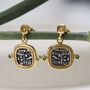 Gold Plated Sterling Silver Hieroglyphics Square Earrings, thumbnail 6 of 12