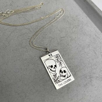 Sterling Silver Tarot Card Necklace The Lovers, 5 of 5