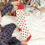 Personalised Polka Dot Knitted Stocking With Pom Poms, thumbnail 1 of 9