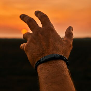 Men's Adjustable Black Leather Bracelet | Genuine Thick Double 6mm Woven Leather With Black Stainless Steel Snap Clasp, 2 of 7
