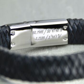 Men's Personalised Leather Plait Message Bracelet, 7 of 9