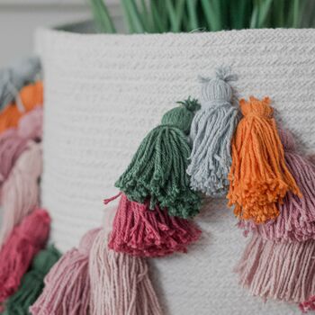 Fiesta White And Colourful Tassel Basket, 4 of 6