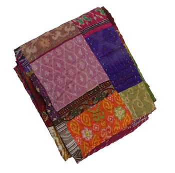 Silk Patchwork Multicoloured Hand Stiched Kantha Quilt, 6 of 9