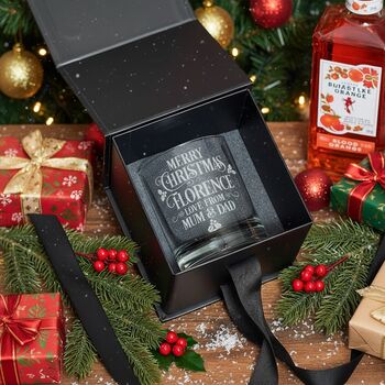 Merry Christmas Message Tumbler Glass With Chocolate Tree And Coaster Gift Boxed Set, 2 of 7