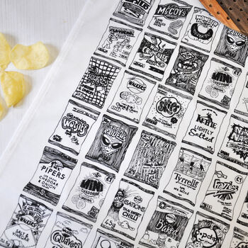 Crisp Packets Illustrated Black And White Tea Towel, 4 of 11