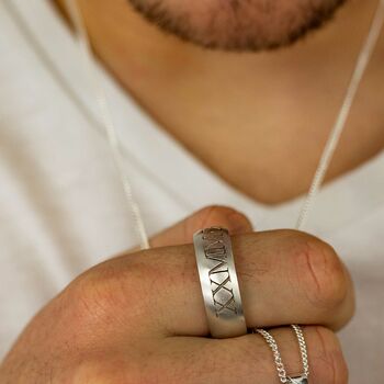 Men's Roman Numerals Personalised Silver Ring, 2 of 8