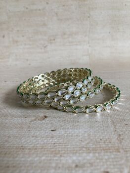 Indian Antique Gold Plated Kundan Bangles Two.Eight, 2 of 4