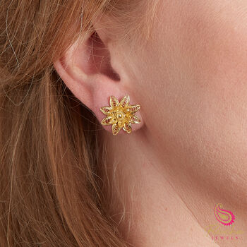 Filigree Flower Petals Gold Plated Stud Earrings, 2 of 9