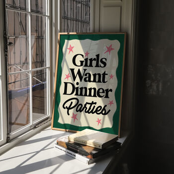 Girls Want Dinner Parties Kitchen Wall Art Print, 7 of 9