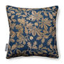 Luxury Linen Blend Floral Cushion Autumn Navy And Gold, thumbnail 1 of 6