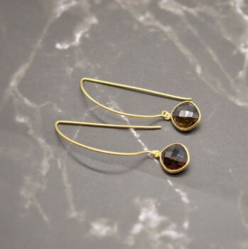 Smoky Quartz Gold Plated Sterling Silver Earrings, 6 of 8