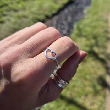 Sterling Silver Open Love Heart Band Stacking Ring, 3 of 6