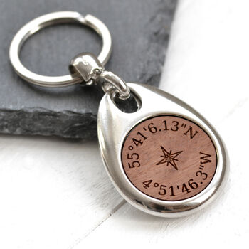 Personalised Coordinates Wooden Keyring, 2 of 5