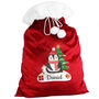Personalised Christmas Penguin Luxury Pom Pom Red Sack, thumbnail 3 of 3