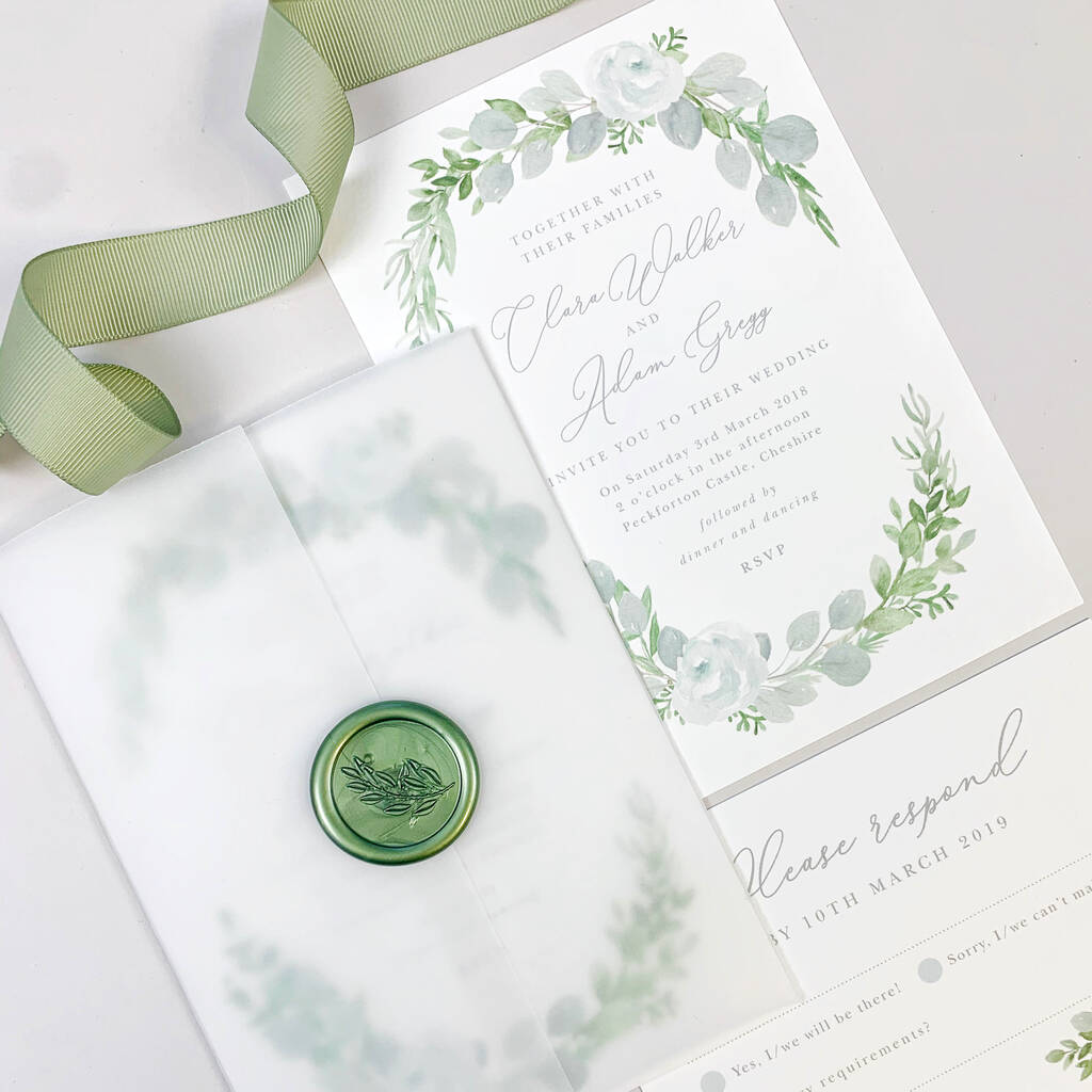 Eucalyptus Wreath Wedding Invitations, 1 of 5