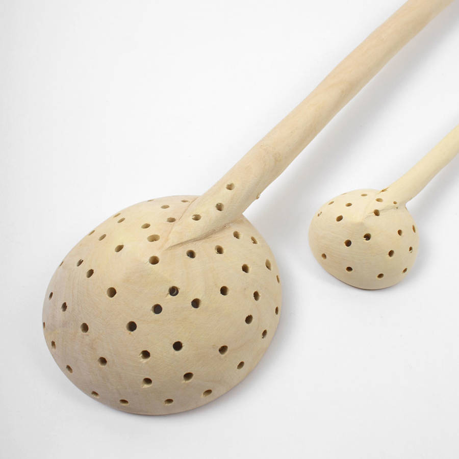 Hand Carved Wood Sieve Spoon By Bohemia