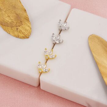 Sterling Silver Cz Marquise Cluster Stud Earrings, 8 of 12