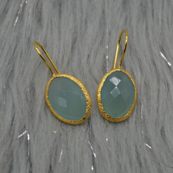 Aqua Chalcedony Gold Earrings: Dangle Drop, Silver, 5 of 7