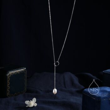 Baroque Pearl And Circle Pendant Long Lariat Necklace, 2 of 9