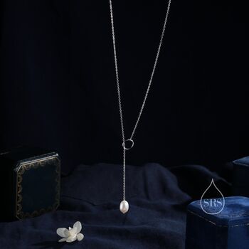 Baroque Pearl And Circle Pendant Long Lariat Necklace, 2 of 10