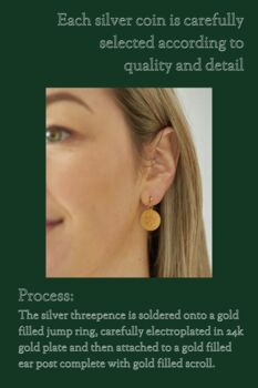 Handmade 24k Gold Plated Coin Earrings With Ear Posts, 5 of 10