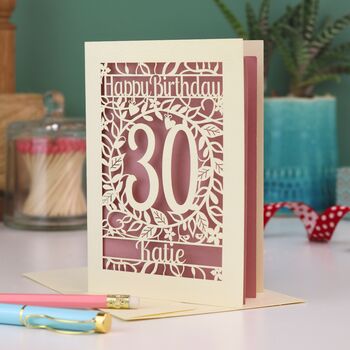 Personalised 30th Birthday Card Papercut Flower Design, 3 of 5